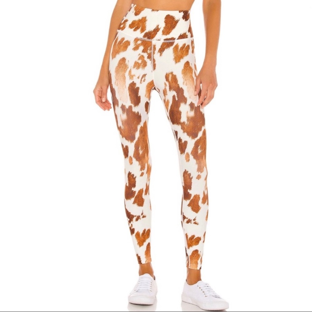 NEW WEWOREWHAT REVOLVE BROWN PRINTED HIGH-WAIST LEGGINGS - Picture 1 of 9